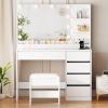 imageANWBROAD 354quot Vanity Desk with Mirror and Lights Makeup Vanity Table with Glass Top Power Outlet 5 Drawers 3 Storage Shelves Stool Small White Dressing Table 3 Color Modes for Bedroom Girls UBDT74W