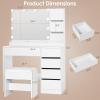 imageANWBROAD 354quot Vanity Desk with Mirror and Lights Makeup Vanity Table with Glass Top Power Outlet 5 Drawers 3 Storage Shelves Stool Small White Dressing Table 3 Color Modes for Bedroom Girls UBDT74W