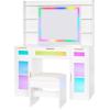 imageANWBROAD 433quot Large Vanity Desk with Mirror and Lights White Makeup Desk Set with Power Outlet and Remote RGB Vanity with 3 Drawers 2 Cabinets ampamp Stool Dressing Table for Girls Women Bedroom UBDT85W