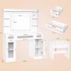 imageANWBROAD 433quot Large Vanity Desk with Mirror and Lights White Makeup Desk Set with Power Outlet and Remote RGB Vanity with 3 Drawers 2 Cabinets ampamp Stool Dressing Table for Girls Women Bedroom UBDT85W