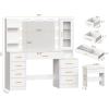 imageANWBROAD 492quot Large Vanity Desk with Mirror and Lights White Makeup Vanity Desk with Glass Top and Power Outlet 8 Drawers Nightstand 5 Hooks Vanity Table with Stool for Bedroom Women Girls UBDT88W