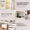 imageANWBROAD 518quot Vanity Desk with Mirror and Lights Makeup Vanity Desk with Lights 3 Colors Large White Vanity Dresser Combow RGB 8 Drawers with Charging Station Stool Shelves for Girls Women UBDT77W