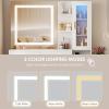 imageANWBROAD 518quot Vanity Desk with Mirror and Lights Makeup Vanity Desk with Lights 3 Colors Large White Vanity Dresser Combow RGB 8 Drawers with Charging Station Stool Shelves for Girls Women UBDT77W