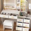 imageANWBROAD 518quot Vanity Desk with Mirror and Lights Makeup Vanity Desk with Lights 3 Colors Large White Vanity Dresser Combow RGB 8 Drawers with Charging Station Stool Shelves for Girls Women UBDT77W
