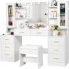 imageANWBROAD 591quot Large Vanity Desk with Mirror ampamp Lights White Makeup Vanity Set with Power Outlet and 8 Drawers 3 Lighting Modes Adjustable Dressing Table for Girl Women Bedroom Dressing Room UBDT67W