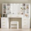 imageANWBROAD 591quot Large Vanity Desk with Mirror ampamp Lights White Makeup Vanity Set with Power Outlet and 8 Drawers 3 Lighting Modes Adjustable Dressing Table for Girl Women Bedroom Dressing Room UBDT67W
