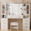 imageANWBROAD 591quot Large Vanity Desk with Mirror ampamp Lights White Makeup Vanity Set with Power Outlet and 8 Drawers 3 Lighting Modes Adjustable Dressing Table for Girl Women Bedroom Dressing Room UBDT67W