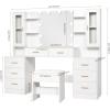 imageANWBROAD 591quot Large Vanity Desk with Mirror ampamp Lights White Makeup Vanity Set with Power Outlet and 8 Drawers 3 Lighting Modes Adjustable Dressing Table for Girl Women Bedroom Dressing Room UBDT67W