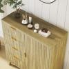 imageANWBROAD Fluted Sideboard Buffet Cabinet with Storage Coffee Bar Cabinet Accent Cabinet with 4 Drawers and Adjustable Shelf Entryway Cabinet for Entrance Living Room Kitchen Natural ULSC013