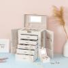 imageANWBROAD Large Jewelry Box 6 Tier Jewelry Organizer Box Display Storage Case Holder with Lock Mirror Girls Jewelry Box for Earrings Rings Necklaces Bracelets Gift Faux Leather Christmas Gifts UJJB004W