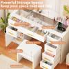 imageANWBROAD Large Vanity Desk with Lighted Mirror White Makeup Vanity Set with Glass Top ampamp Power Outlet ampamp 7 Drawers Storage 3 Color Lighting Modes Dressing Table with Stool for Bedroom Women Girl UBDT83W