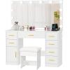 imageANWBROAD Large Vanity Desk with Lighted Mirror White Makeup Vanity Set with Glass Top ampamp Power Outlet ampamp 7 Drawers Storage 3 Color Lighting Modes Dressing Table with Stool for Bedroom Women Girl UBDT83W