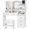 imageANWBROAD Large Vanity Desk with Mirror and Lights 453quot Makeup Vanity with Charging Station Nightstand 3 Lighting Modes Dressing Table with 5 Drawers Jewelry Storage Glass Door Bedroom White UBDT68W