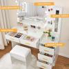 imageANWBROAD Large Vanity Desk with Mirror and Lights 453quot Makeup Vanity with Charging Station Nightstand 3 Lighting Modes Dressing Table with 5 Drawers Jewelry Storage Glass Door Bedroom White UBDT68W