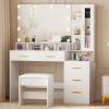 imageANWBROAD Large Vanity Desk with Mirror and Lights 453quot Makeup Vanity with Charging Station Nightstand 3 Lighting Modes Dressing Table with 5 Drawers Jewelry Storage Glass Door Bedroom White UBDT68W