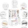 imageANWBROAD Makeup Vanity Desk Vanity Set with 10 LED Bulbs Lighted Mirror Makeup Vanity Table Set with Charging Station Nightstand 3 Colors Modes Dimming Cushioned Stool Large Mirror White UBDT53W