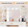 imageANWBROAD Makeup Vanity Desk with Lights White Vanity Desk with Mirror and Lights 3 Colors 9 Drawers 6 Storage Shelves 5 Hooks Dressing Table with Stool Power Outlet for Bedroom Girls Women UBDT87W