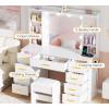 imageANWBROAD Makeup Vanity Desk with Lights White Vanity Desk with Mirror and Lights 3 Colors 9 Drawers 6 Storage Shelves 5 Hooks Dressing Table with Stool Power Outlet for Bedroom Girls Women UBDT87W