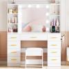 imageANWBROAD Makeup Vanity Desk with Lights White Vanity Desk with Mirror and Lights 3 Colors 9 Drawers 6 Storage Shelves 5 Hooks Dressing Table with Stool Power Outlet for Bedroom Girls Women UBDT87W
