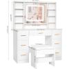 imageANWBROAD Vanity Desk Table with Lighted Mirror 394 Girls Makeup Vanity with Power Outlet 3 Colors Lighting Adjustable Brightness Vanity Table for Women Bedroom Dressing Room White UBDT65W