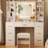 imageANWBROAD Vanity Desk Table with Lighted Mirror 394 Girls Makeup Vanity with Power Outlet 3 Colors Lighting Adjustable Brightness Vanity Table for Women Bedroom Dressing Room White UBDT65W