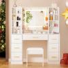 imageANWBROAD Vanity Desk Table with Lighted Mirror 394 Girls Makeup Vanity with Power Outlet 3 Colors Lighting Adjustable Brightness Vanity Table for Women Bedroom Dressing Room White UBDT65W