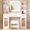 imageANWBROAD Vanity Desk with Mirror and Lights 3 Colors 433quot Makeup Vanity Table Set with RGB Lights and Power Strip Large with 3 Drawers White Dressing Table Stool for Women Girls Bedroom UBDT78W