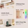 imageANWBROAD Vanity Desk with Mirror and Lights 3 Colors 433quot Makeup Vanity Table Set with RGB Lights and Power Strip Large with 3 Drawers White Dressing Table Stool for Women Girls Bedroom UBDT78W