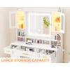imageANWBROAD White Vanity Desk with Mirror and Lights Large Makeup Vanity Table Set with 2 RGB Storage 3 Drawers Modern Dressing Table with Power Outlet ampamp Chair RGB Ambient Light for Girls Bedroom UBDT66Cwith RGB Lights