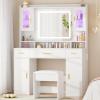 imageANWBROAD White Vanity Desk with Mirror and Lights Large Makeup Vanity Table Set with 2 RGB Storage 3 Drawers Modern Dressing Table with Power Outlet ampamp Chair RGB Ambient Light for Girls Bedroom UBDT66Cwith RGB Lights