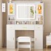 imageANWBROAD White Vanity Desk with Mirror and Lights Large Makeup Vanity Table Set with 2 RGB Storage 3 Drawers Modern Dressing Table with Power Outlet ampamp Chair RGB Ambient Light for Girls Bedroom UBDT66Cwith RGB Lights