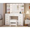 imageANWBROAD White Vanity Desk with Mirror and Lights Makeup Vanity Desk with Power Outlet 11 Drawers 9 Shelves Hair Dryer Stand 3 Color Lighting Modes Vanity Table with Stool for Bedroom Women UBDT86W