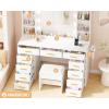 imageANWBROAD White Vanity Desk with Mirror and Lights Makeup Vanity Desk with Power Outlet 11 Drawers 9 Shelves Hair Dryer Stand 3 Color Lighting Modes Vanity Table with Stool for Bedroom Women UBDT86W