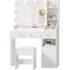 imageANWBROAD White Vanity Desk with Mirror and Lights Makeup Vanity Set with 12 Storage Area 5 Desktop Compartments and Power Strip 3 Lighting Modes Adjustable Brightness Bedroom Dressing Table UBDT72W