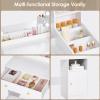 imageANWBROAD White Vanity Desk with Mirror and Lights Makeup Vanity Set with 12 Storage Area 5 Desktop Compartments and Power Strip 3 Lighting Modes Adjustable Brightness Bedroom Dressing Table UBDT72W