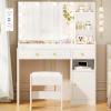 imageANWBROAD White Vanity Desk with Mirror and Lights Makeup Vanity Set with 12 Storage Area 5 Desktop Compartments and Power Strip 3 Lighting Modes Adjustable Brightness Bedroom Dressing Table UBDT72W