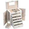 imageANWBROAD Large Jewelry Box 6 Tier Jewelry Organizer Box Display Storage Case Holder with Lock Mirror Girls Jewelry Box for Earrings Rings Necklaces Bracelets Gift Faux Leather Christmas Gifts UJJB004W