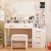 imageANWBROAD Large Vanity Desk with Mirror and Lights 453quot Makeup Vanity with Charging Station Nightstand 3 Lighting Modes Dressing Table with 5 Drawers Jewelry Storage Glass Door Bedroom White UBDT68W