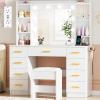 imageANWBROAD Makeup Vanity Desk with Lights White Vanity Desk with Mirror and Lights 3 Colors 9 Drawers 6 Storage Shelves 5 Hooks Dressing Table with Stool Power Outlet for Bedroom Girls Women UBDT87W