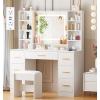 imageANWBROAD Vanity Desk Table with Lighted Mirror 394 Girls Makeup Vanity with Power Outlet 3 Colors Lighting Adjustable Brightness Vanity Table for Women Bedroom Dressing Room White UBDT65W