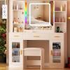imageANWBROAD Vanity Desk with Mirror and Lights 3 Colors 433quot Makeup Vanity Table Set with RGB Lights and Power Strip Large with 3 Drawers White Dressing Table Stool for Women Girls Bedroom UBDT78W