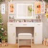 imageANWBROAD White Vanity Desk with Mirror and Lights Large Makeup Vanity Table Set with 2 RGB Storage 3 Drawers Modern Dressing Table with Power Outlet ampamp Chair RGB Ambient Light for Girls Bedroom UBDT66Cwith RGB Lights