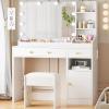imageANWBROAD White Vanity Desk with Mirror and Lights Makeup Vanity Set with 12 Storage Area 5 Desktop Compartments and Power Strip 3 Lighting Modes Adjustable Brightness Bedroom Dressing Table UBDT72W