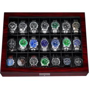 imageANWBROAD 21 Slot Watch Cases for Men Watch Box with Large Glass Lid Lockable Wood Watch Display Case Watch Organizer Giftable Luxurious Watch Holder UJWB004Y