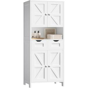 imageANWBROAD 67 Bathroom Storage Cabinet Tall Storage Cabinet with Adjustable Shelves and Drawers Freestanding for Bathroom Kitchen Pantry Living Room Cabinet USBC002W