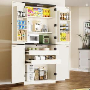 imageANWBROAD 71 Kitchen Pantry Storage Cabinet Hutch with 6 Hanging Shelves and 2 Sliding Storage Rack Large Freestanding Cupboard for Kitchen Dining Room Bathroom Laundry USBS005W