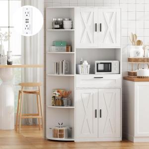 imageANWBROAD 71quot Farmhouse Kitchen Pantry Cabinet Pantry Storage Cabinet with Barn Doors and Adjustable Shelves Large Food Hutch with Drawers for Dining Room Kitchen Bathroom ULBS004W