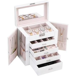 imageANWBROAD Jewelry Boxes Organizers Jewelry Box for WomenGirls Large Storage Box for Your Jewelry Sturdy Jewelry Case with Drawers Mirror and Lock UJJB003W