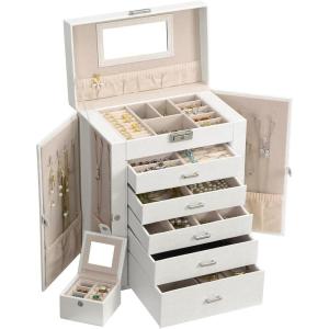 imageANWBROAD Large Jewelry Box 6 Tier Jewelry Organizer Box Display Storage Case Holder with Lock Mirror Girls Jewelry Box for Earrings Rings Necklaces Bracelets Gift Faux Leather Christmas Gifts UJJB004W