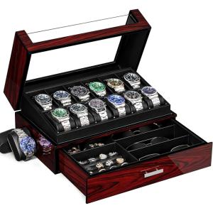 imageANWBROAD Watch Box for Men 12 Slots Watch Case with Glass Lid 2 Layers Paint Watch Holder Jewelry and Watch Storage Faux Leather Lining Luxurious Gifts or Men Women UJWB005Y